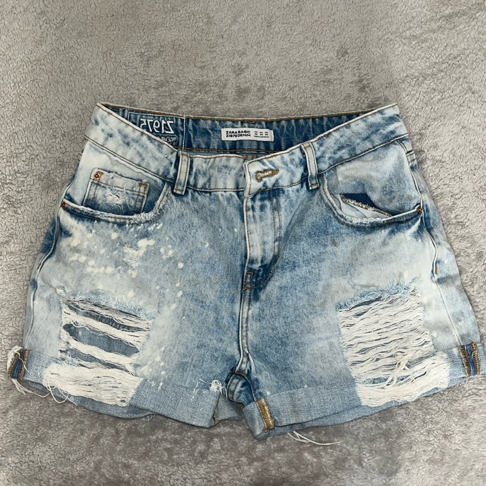 Zara denim distressed shorts